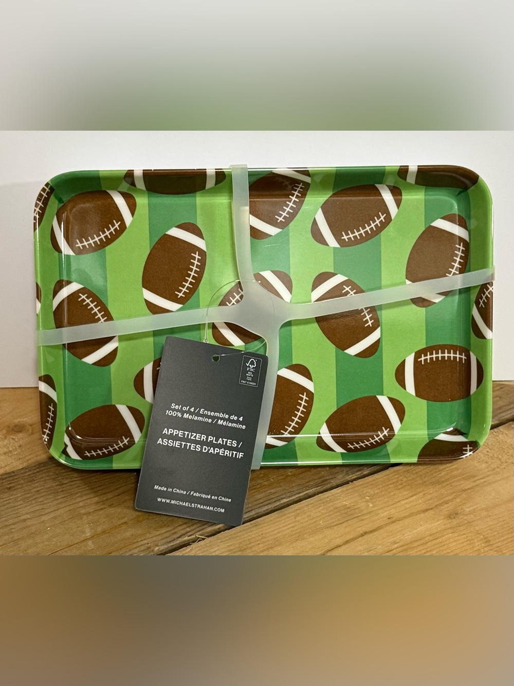 MSX by Michael Strahan NWT Football Melamine Appetizer Plates Trays Set of 4